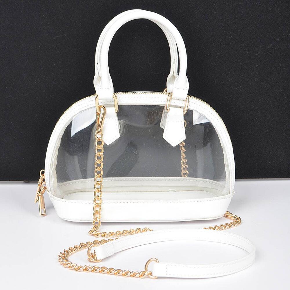 White PVC Top Handle Crossbody Bag Stadium Approved
